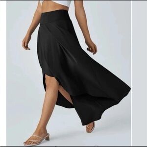 Halara Breezeful Black Asymmetrical Wrap Maxi Skirt Size M Stretchy NWT